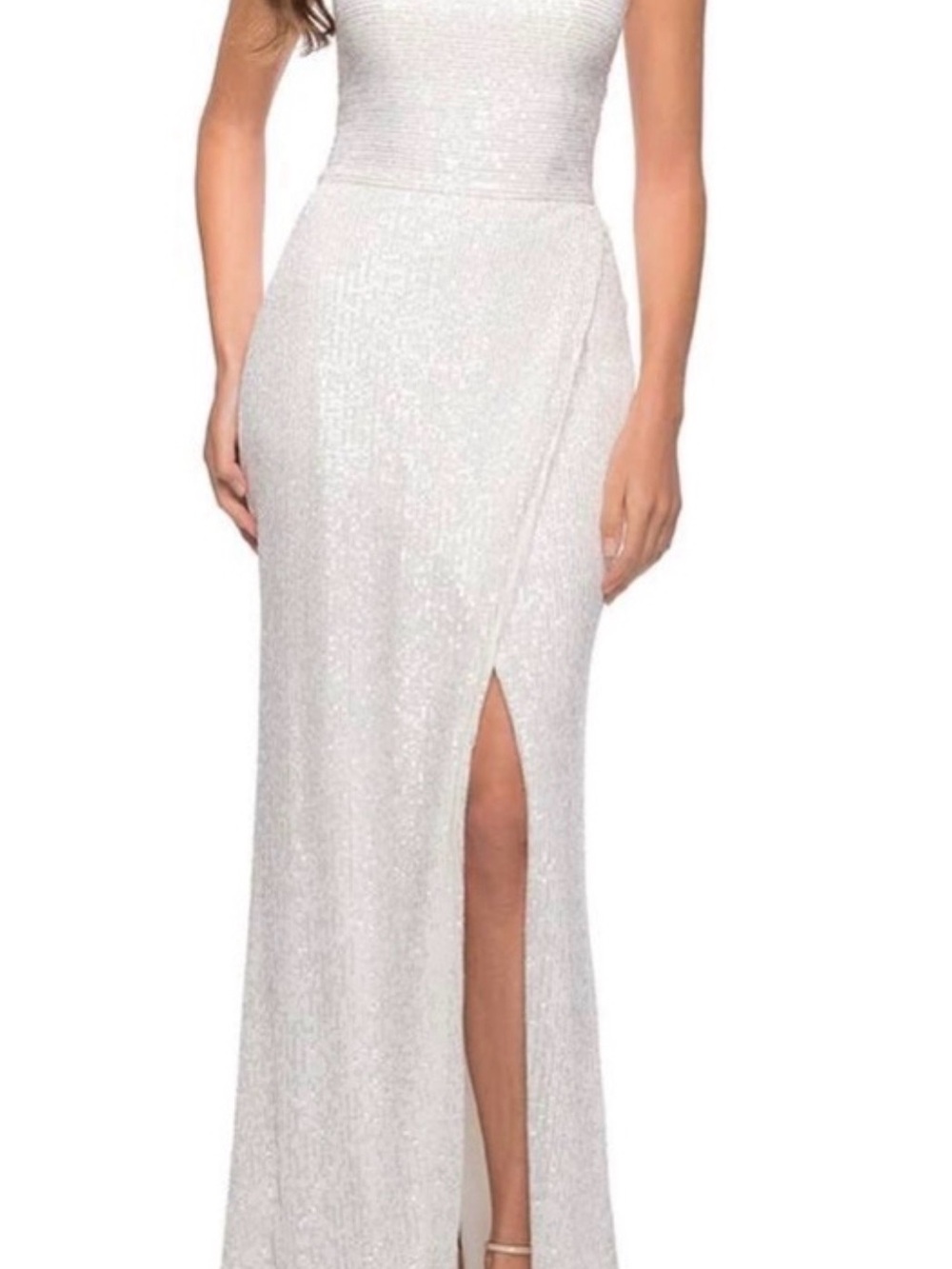 Elegant White Sequin Slit Evening Dress